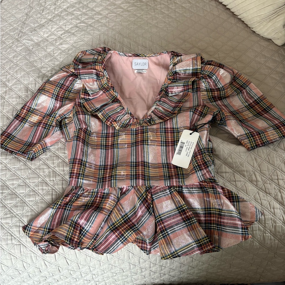 SAYLOR Multicolor Plaid Ruffle Top - Picture 2 of 7